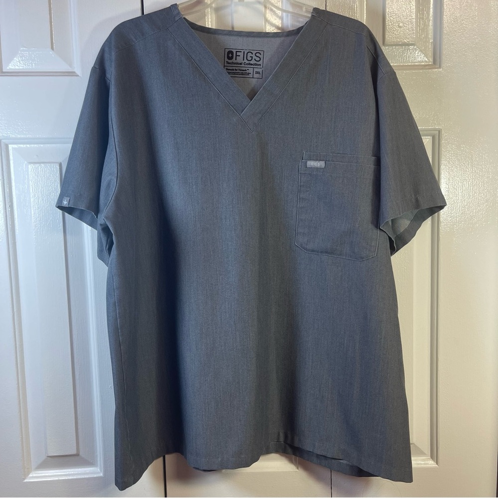 Figs Scrub Top Mens 2XL Graphite Gray Leon 3 Pocket Technical Medical O18‎